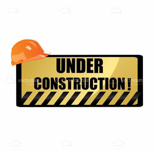 Under Construction Sign with Orange Hardhat